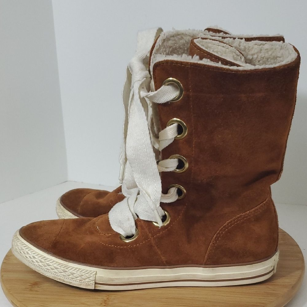 Converse Brown Suede High-Top Lace Boot Sneakers Women's Size 9 - Picture 5 of 10